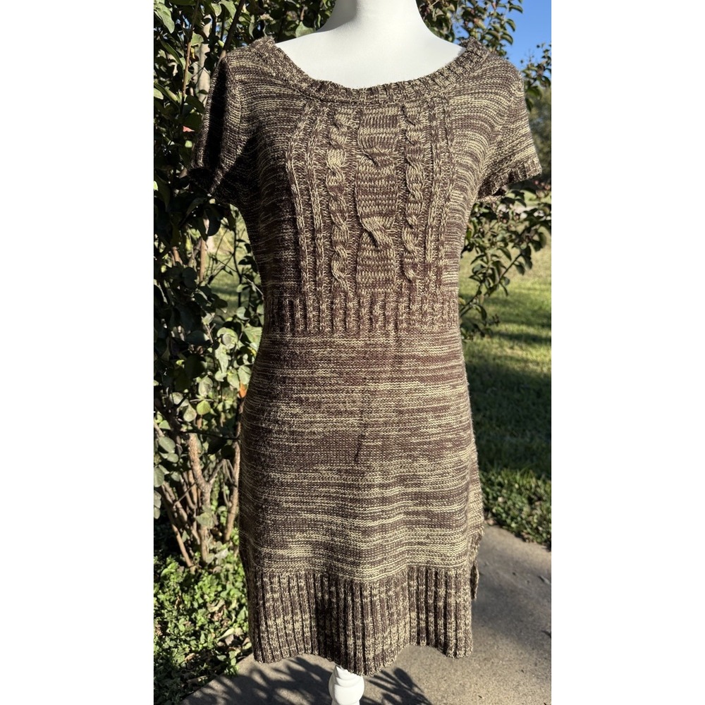 Lei Juniorâ Knit Sweater Dress Stretch Casual Heather Brown Sz Large